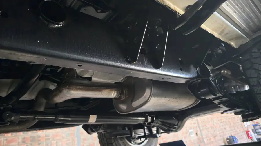 Chassis rail and exhaust tunnel — coated right through to the back of the vehicle